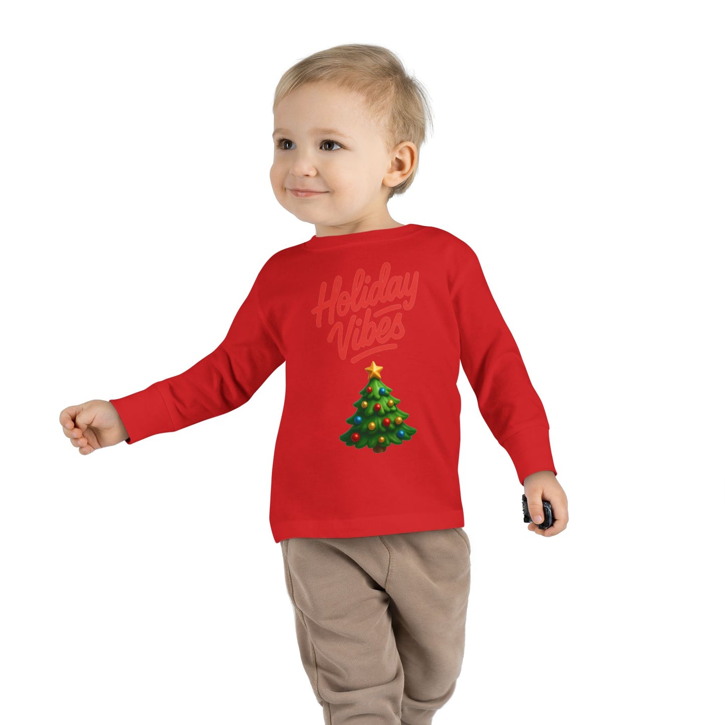 Holiday Vibes unisex Toddler Long Sleeve Tee – Cute Christmas Tree Kids Shirt