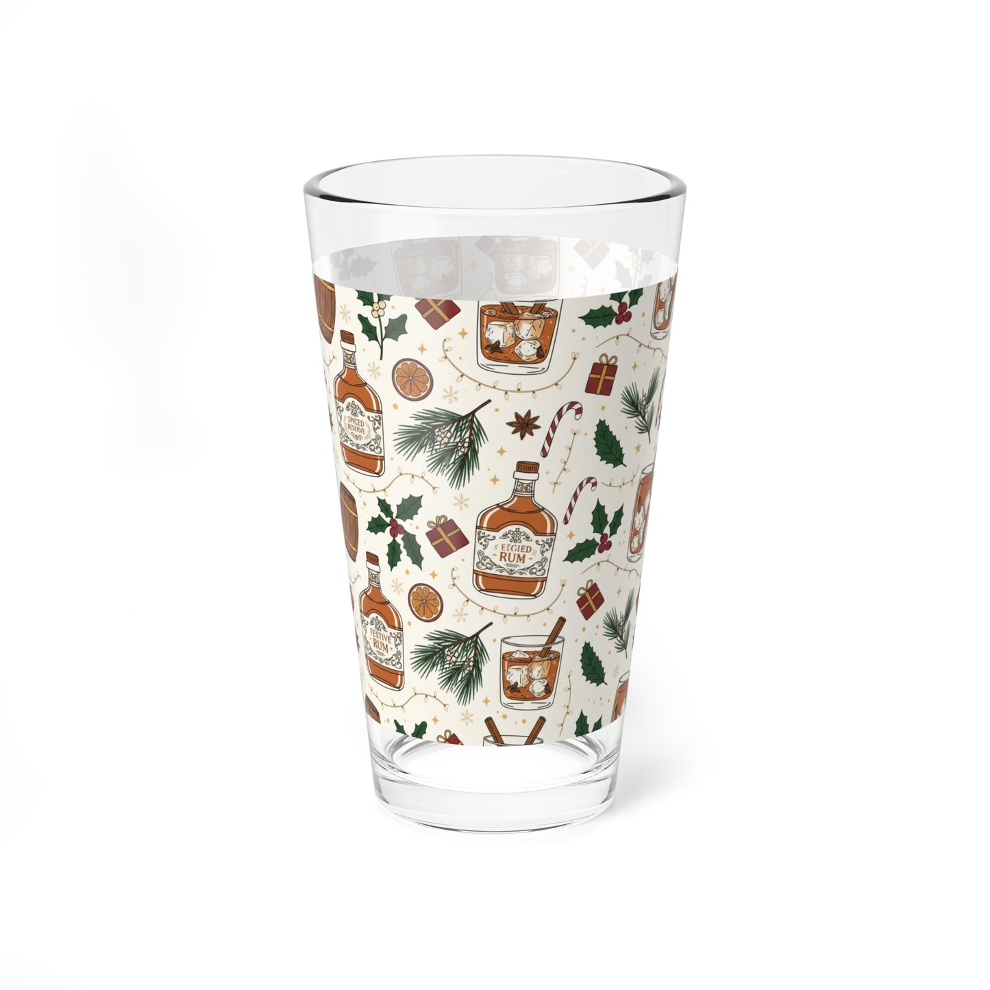 Alcohol Cocktail Mixing Glass — 16oz Holiday Rum Spirits Pattern ( Free Shipping)