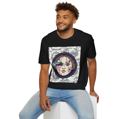 Glitch retro cracked porcelain doll face- Rococo Smartphone Toile - T-Shirt — Retro Mythology Art Tee