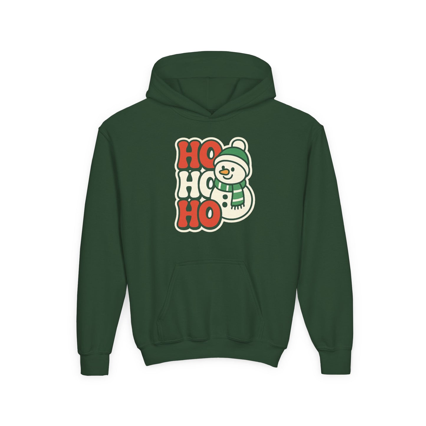 Youth kids Christmas Hoodie - 'HO HO HO' Snowman Holiday Sweatshirt