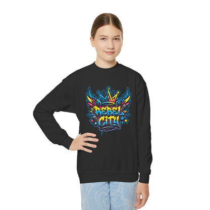 Youth Crewneck spray paint style- Sweatshirt - Colorful Rebel City Graffiti Crown Design
