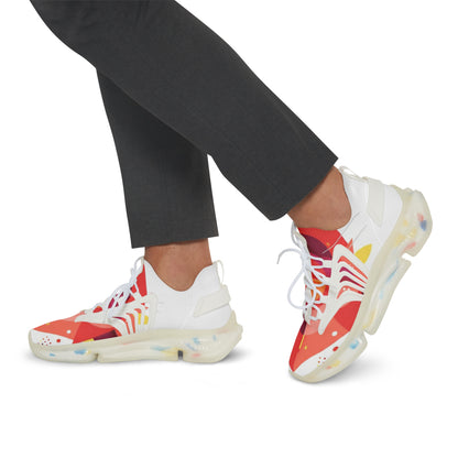 men's Mesh Sneakers — Bold Red Abstract Athletic Shoes for Men (free shipping)
