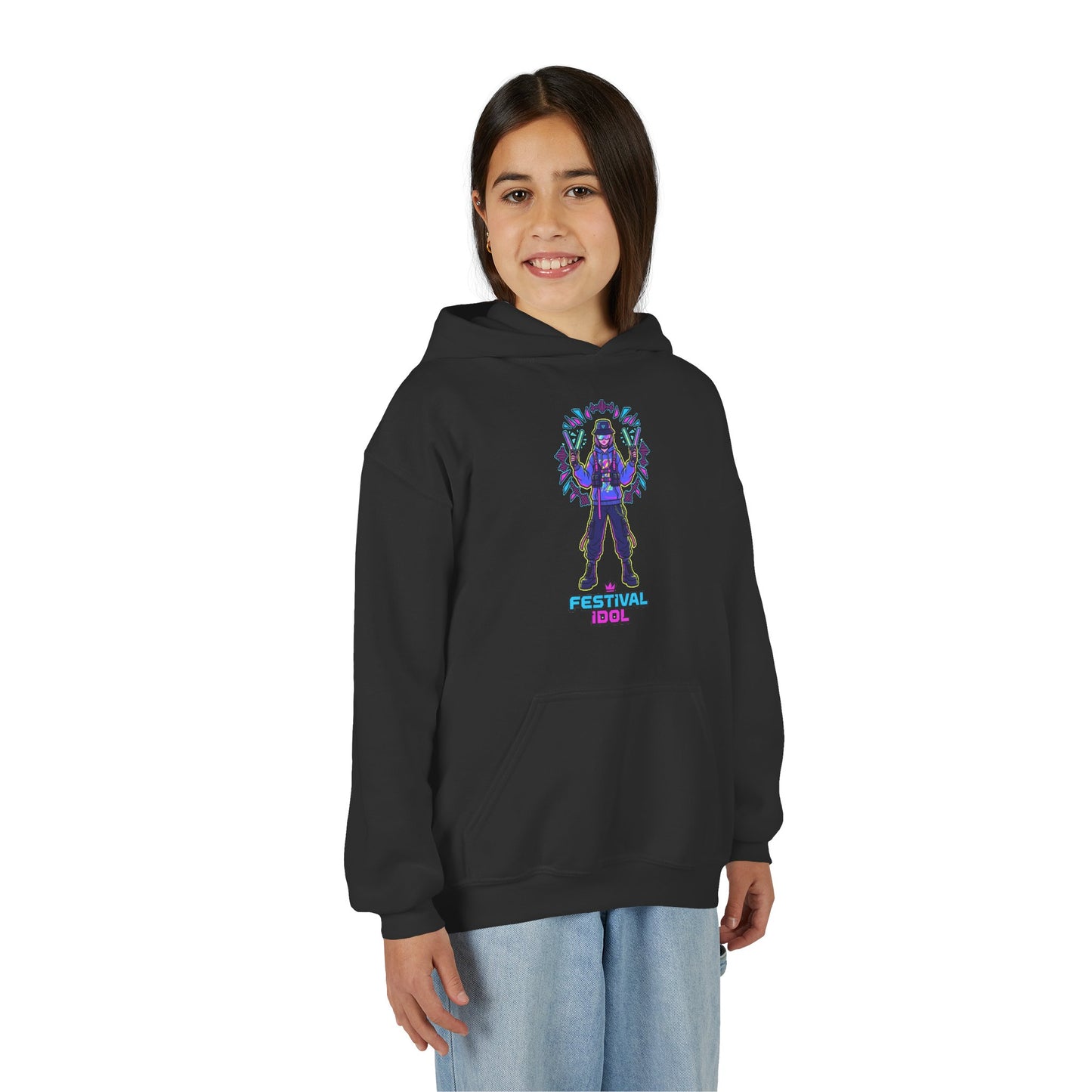 Youth Hoodie — Neon k-Pops Gamer Girl Graphic “Pixel Pal” Streetwear