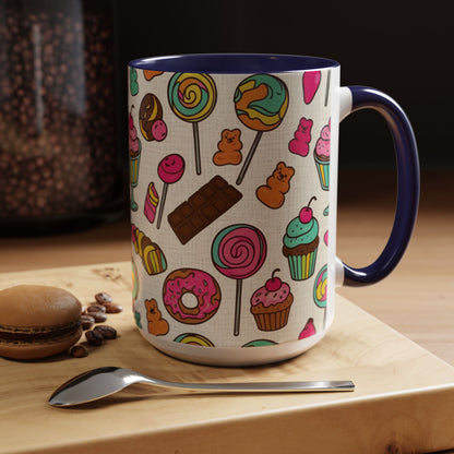 Sweet Treats Coffee Mug — Colorful Candy & Dessert Pattern Accent Mug (11/15oz)
