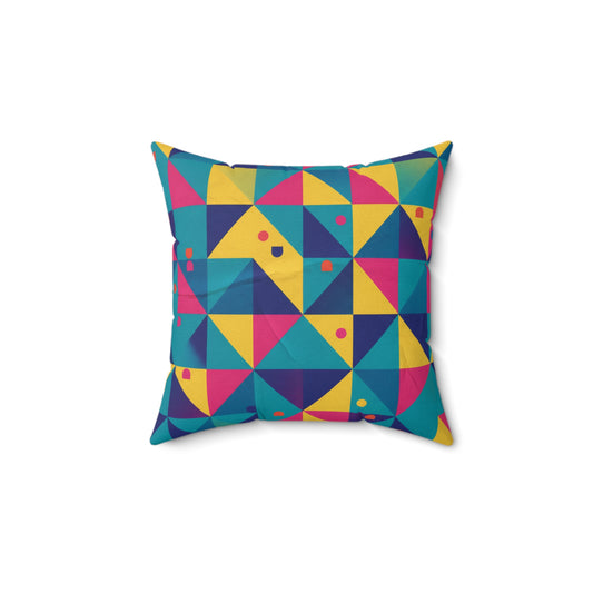 Retro Geometric Color-block Throw Pillow — Bright Retro Triangle Pattern (free shipping)