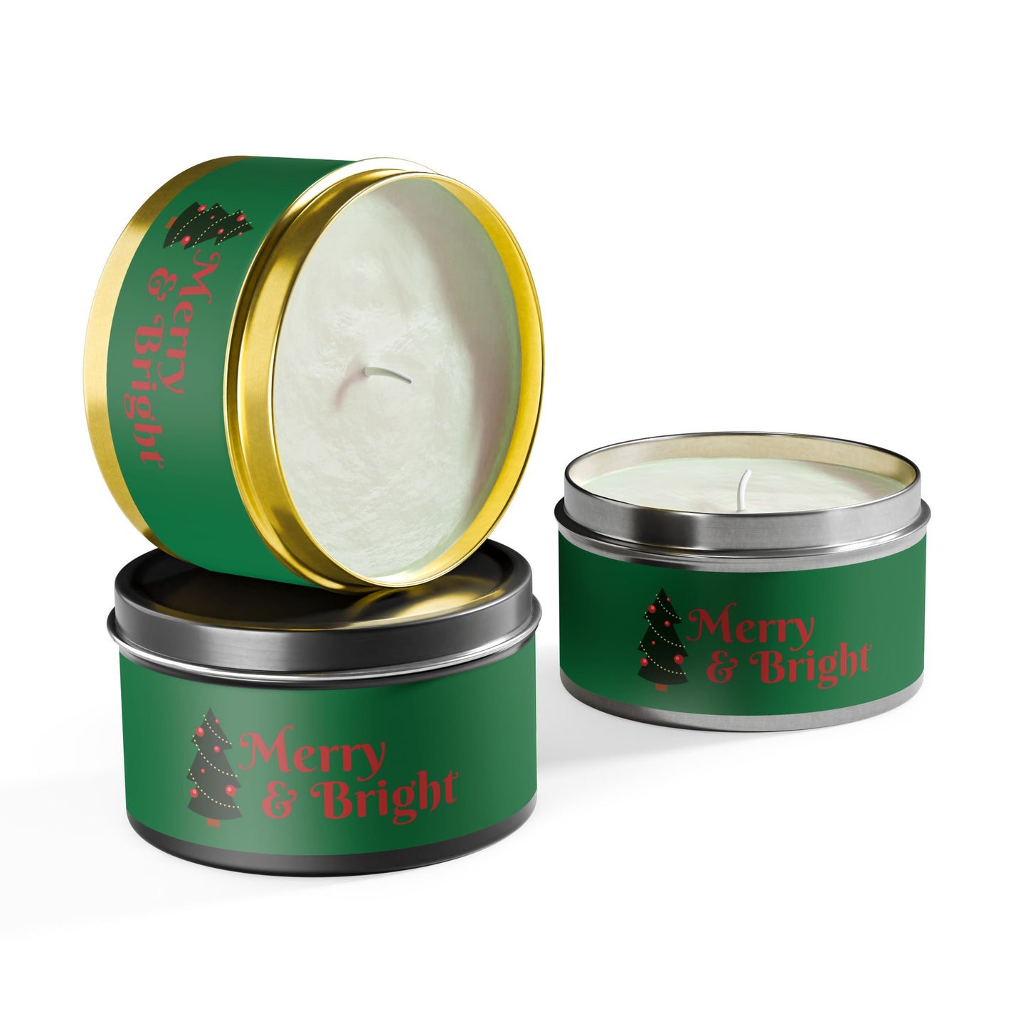 Merry & Bright Christmas eco-friendly Tin Candle — Holiday Scented Soy Candle- the give back candle collection