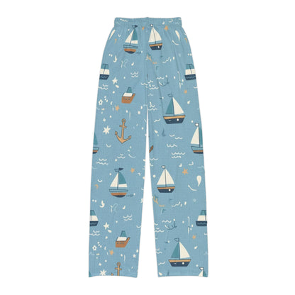 Kids Nautical Lounge Pants — Blue Sailboat Print Pajama Bottoms