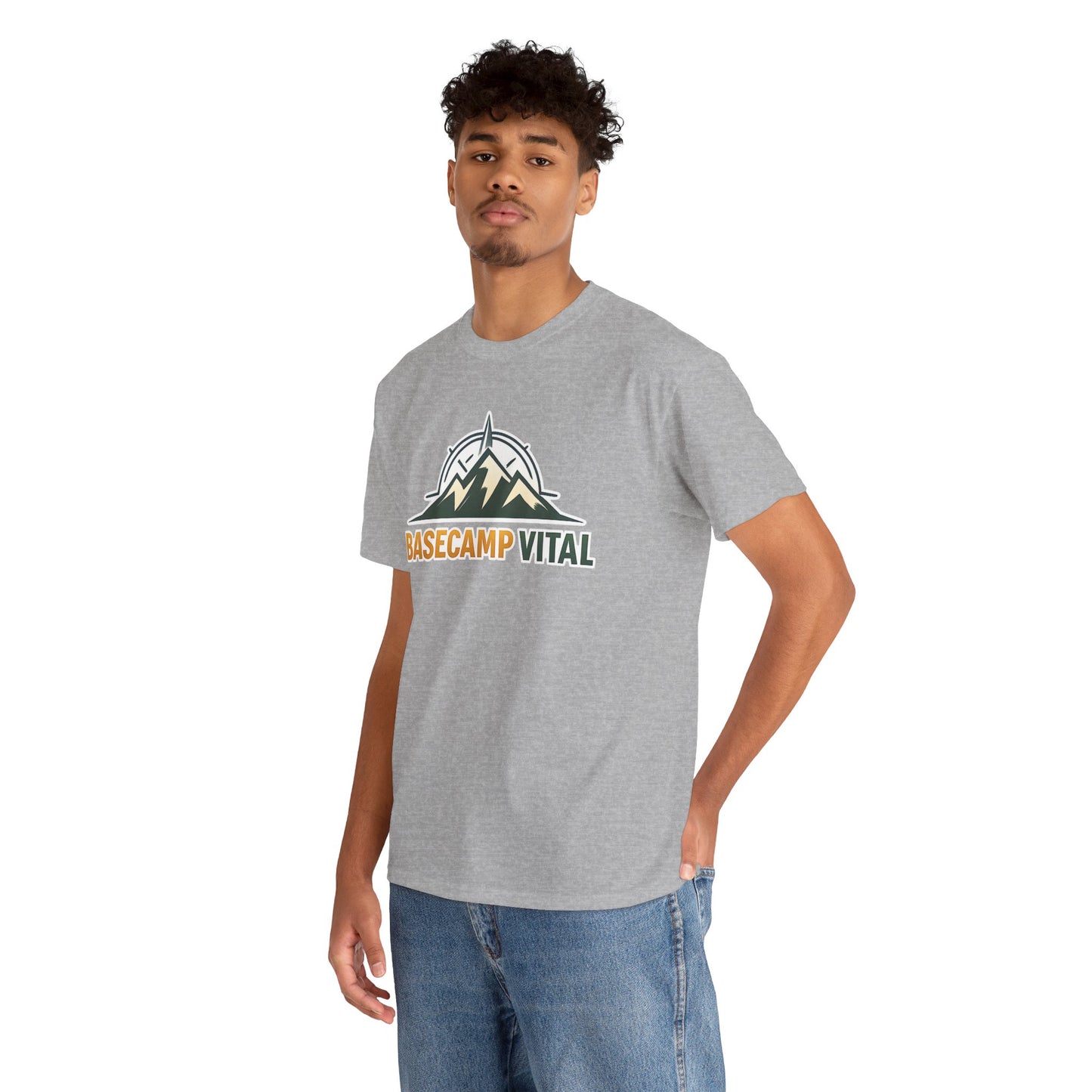 Base Camp Vital Mountain Compass Crewneck T-Shirt | Outdoor Hiking Graphic Tee | Midweight Cotton Trail Shirt (free shipping)