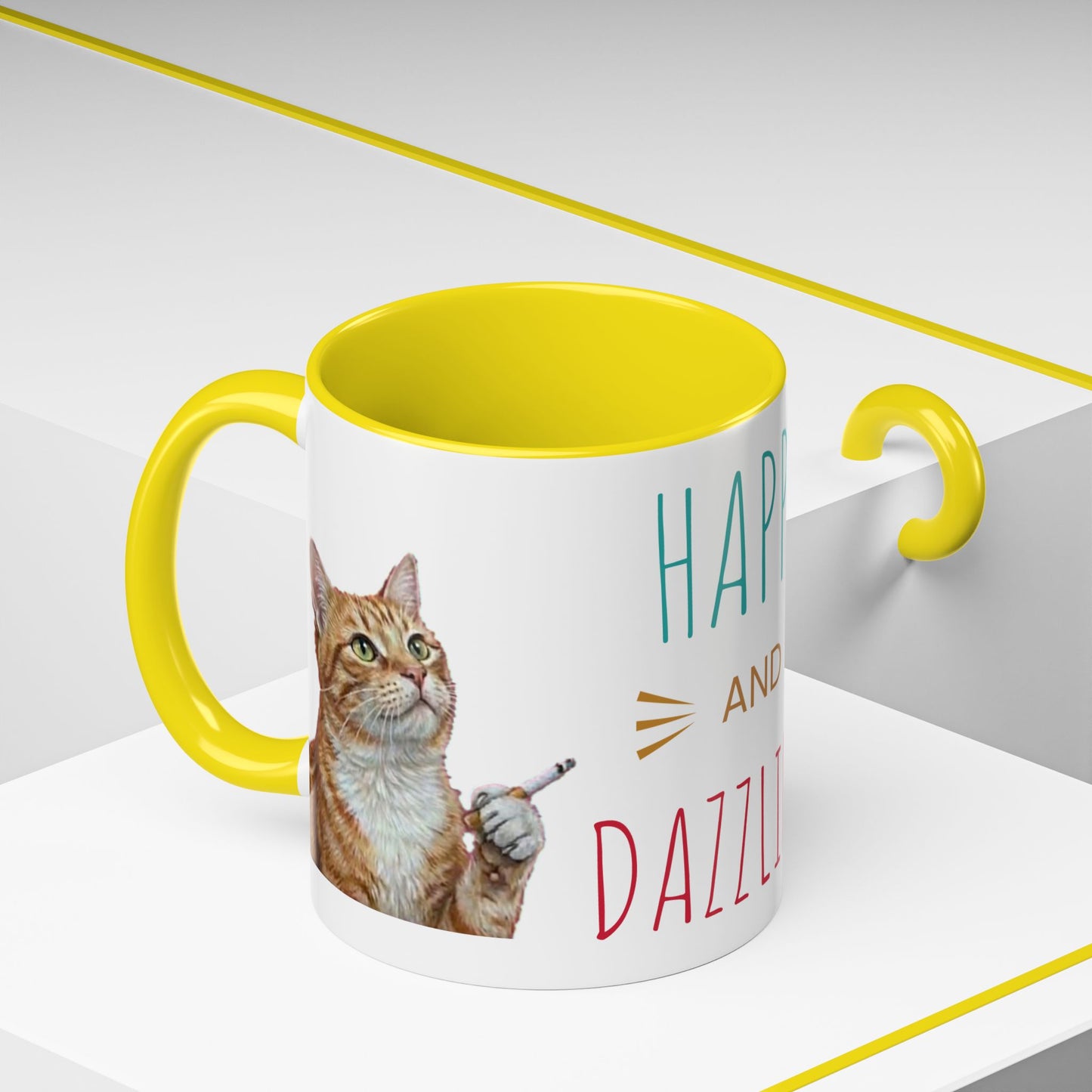 Happy and Dazzling Smoking Cat Coffee Mug — Cute Ginger Cat Accent Mug (11/15oz) (free shipping)