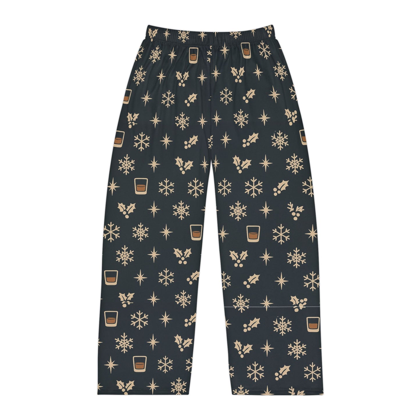 Men's whiskey Holiday Flannel Pajama Pants — Snowflakes & Coffee Pattern