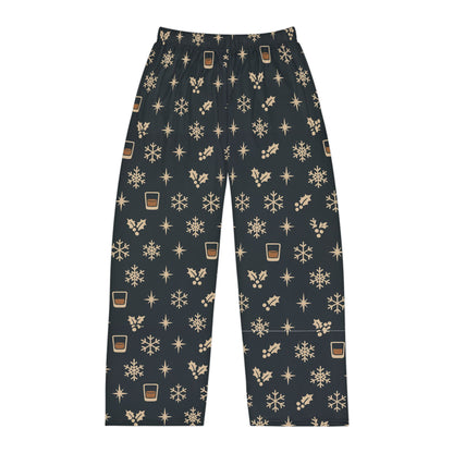 Men's whiskey Holiday Flannel Pajama Pants — Snowflakes & Coffee Pattern