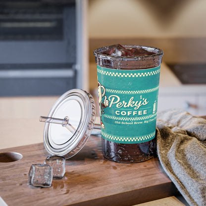 Perky’s Cafe KS -Retro diner charm in a lightweight 16oz double-walled acrylic cup. Cold up to 24 hrs, warm up to 12. BPA-free with lid + reusable straw.(free shipping)