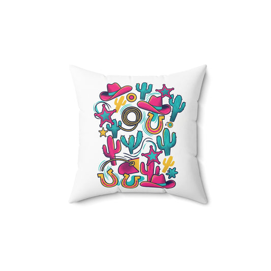 American Desert  Cowboy Pop Accent Pillow — Colorful Cactus, Cowboy Hat & Horseshoe Throw Pillow (free shipping)