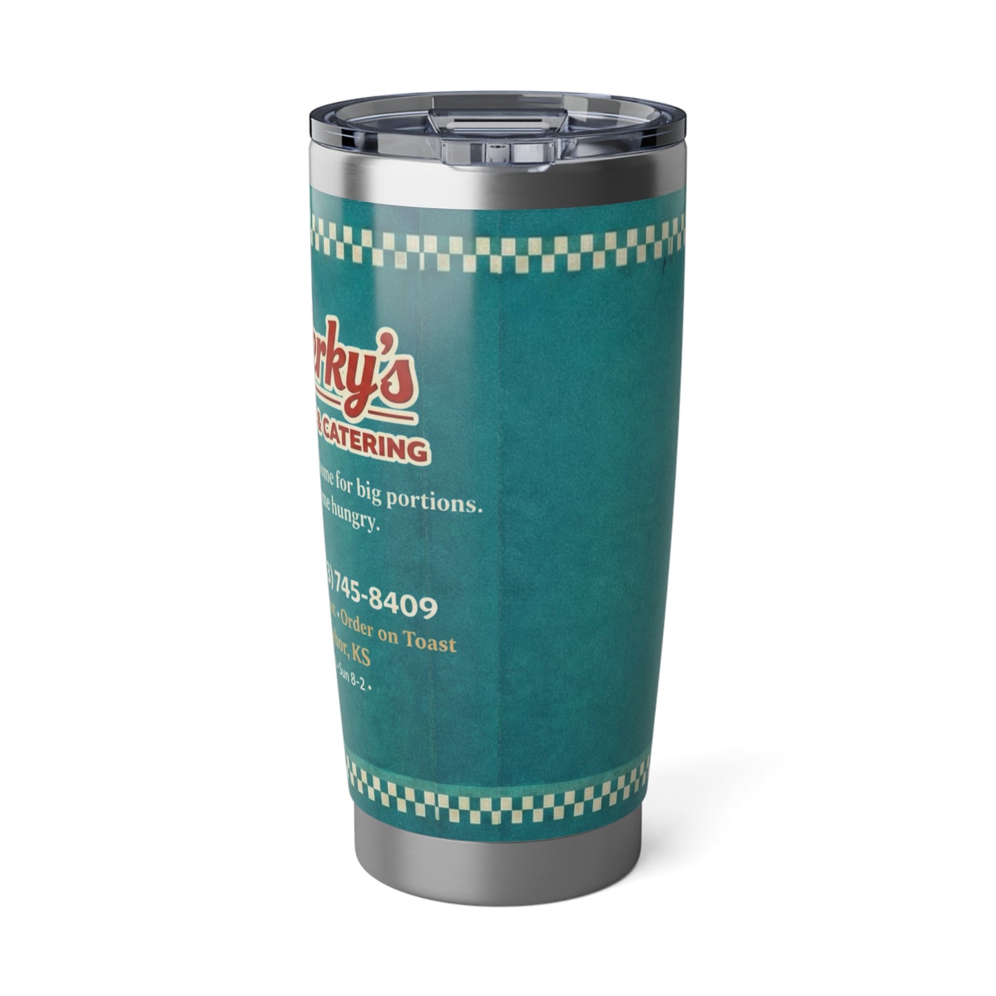 Perky’s Cafe KS retro teal 20oz stainless steel tumbler with sliding lid - Coffee Mug Tumbler — Perky’s Café 20oz Insulated Travel Cup (free shipping)