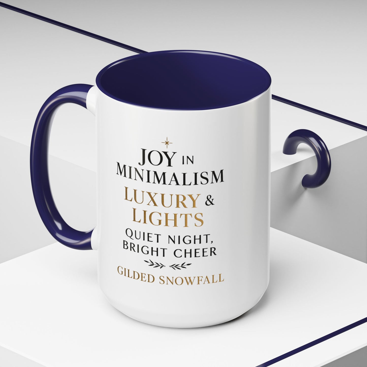 Joy in Minimalism Luxury & Lights Coffee Mug — Holiday Gilded Snowfall Design (11/15oz)