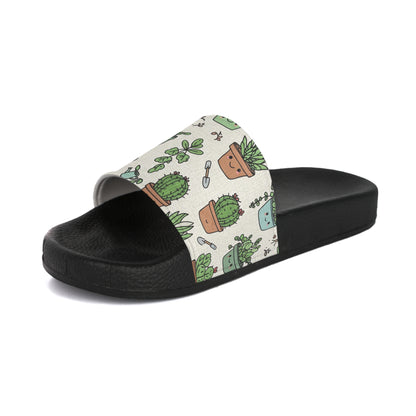 Women's Slide Sandals Tiny Terrarium Doodles / Potted Plant Pals  Women's Slide Sandals