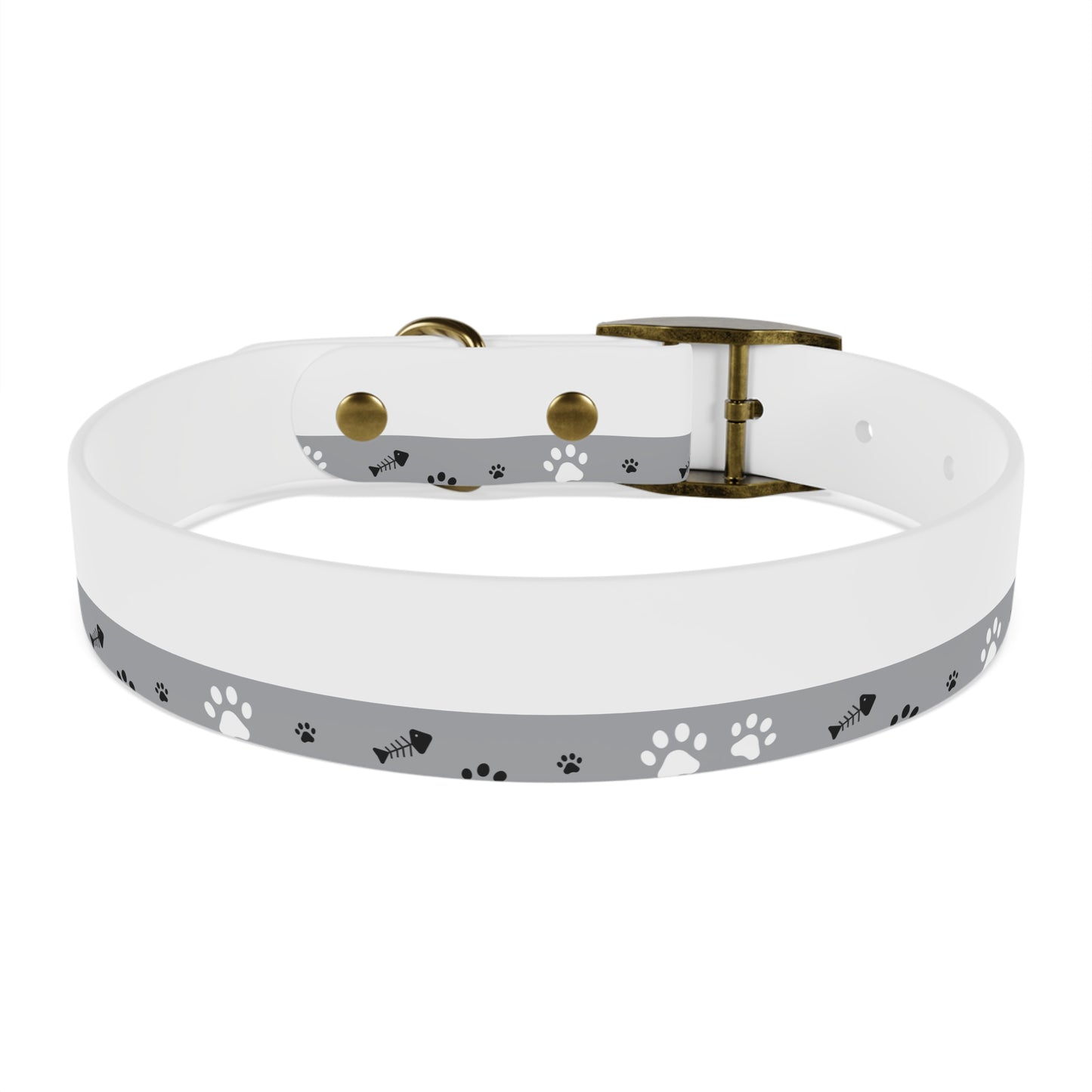 Grey Paw Print Dog Collar — Cute Bone & Paw Design, Durable Adjustable Pet Collar