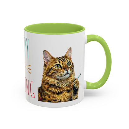 Happy and Dazzling smoking Cat Coffee Mug- cat smoking cigarette- funny (free shipping)
