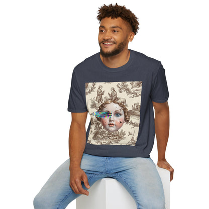 Vintage Doll Face Tee with Glitch Paint Splash