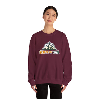 Base Camp Vital Mountain Embroidered Crewneck Sweatshirt | Cozy Hiking & Camping Pullover | 50/50 Midweight  Vital Mountain Crewneck Sweatshirt — Outdoor Adventure Logo Pullover (free shipping)
