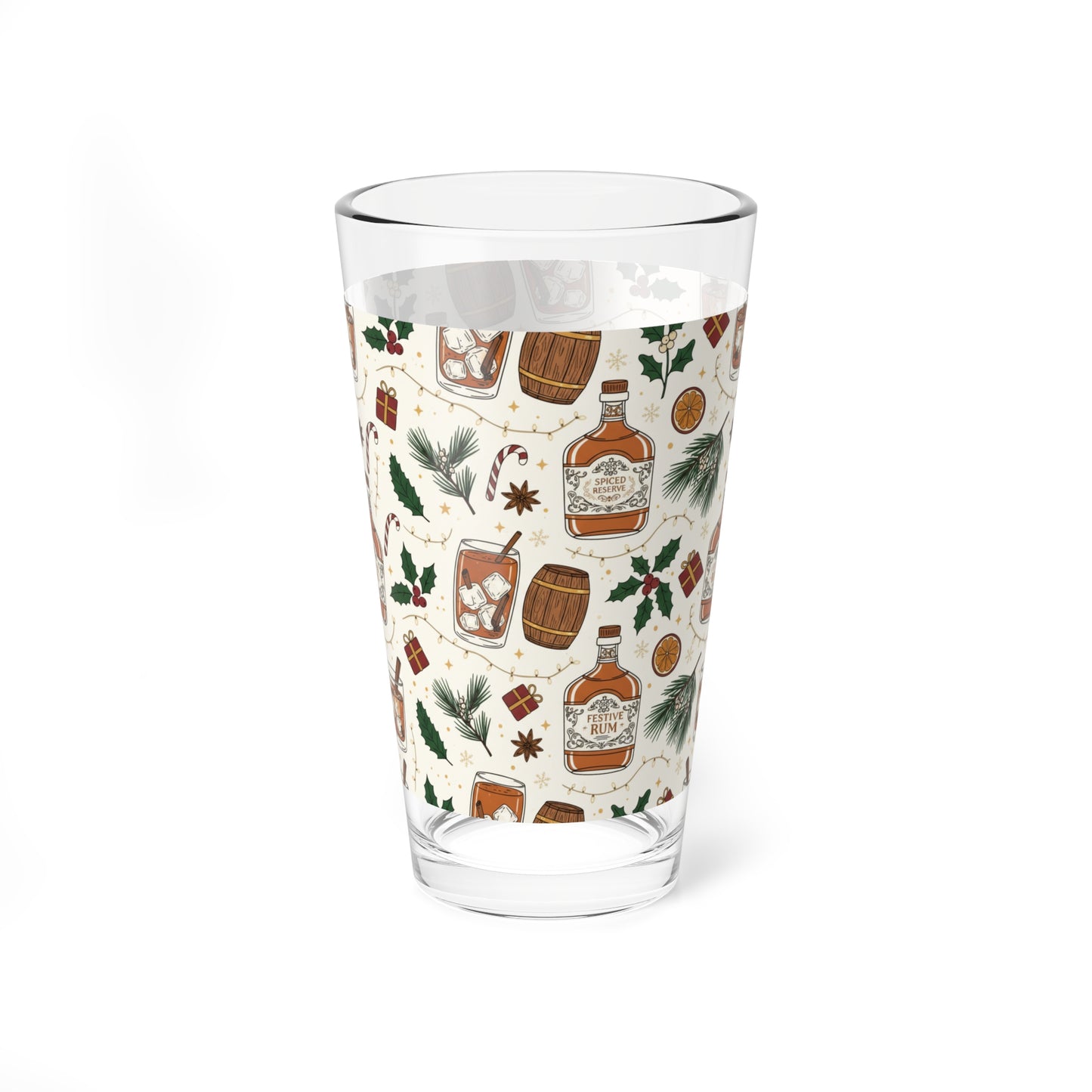 Alcohol Cocktail Mixing Glass — 16oz Holiday Rum Spirits Pattern ( Free Shipping)