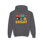 Youth Hoodie — 'Merry & Bright' Colorful Holiday Kids Sweatshirt