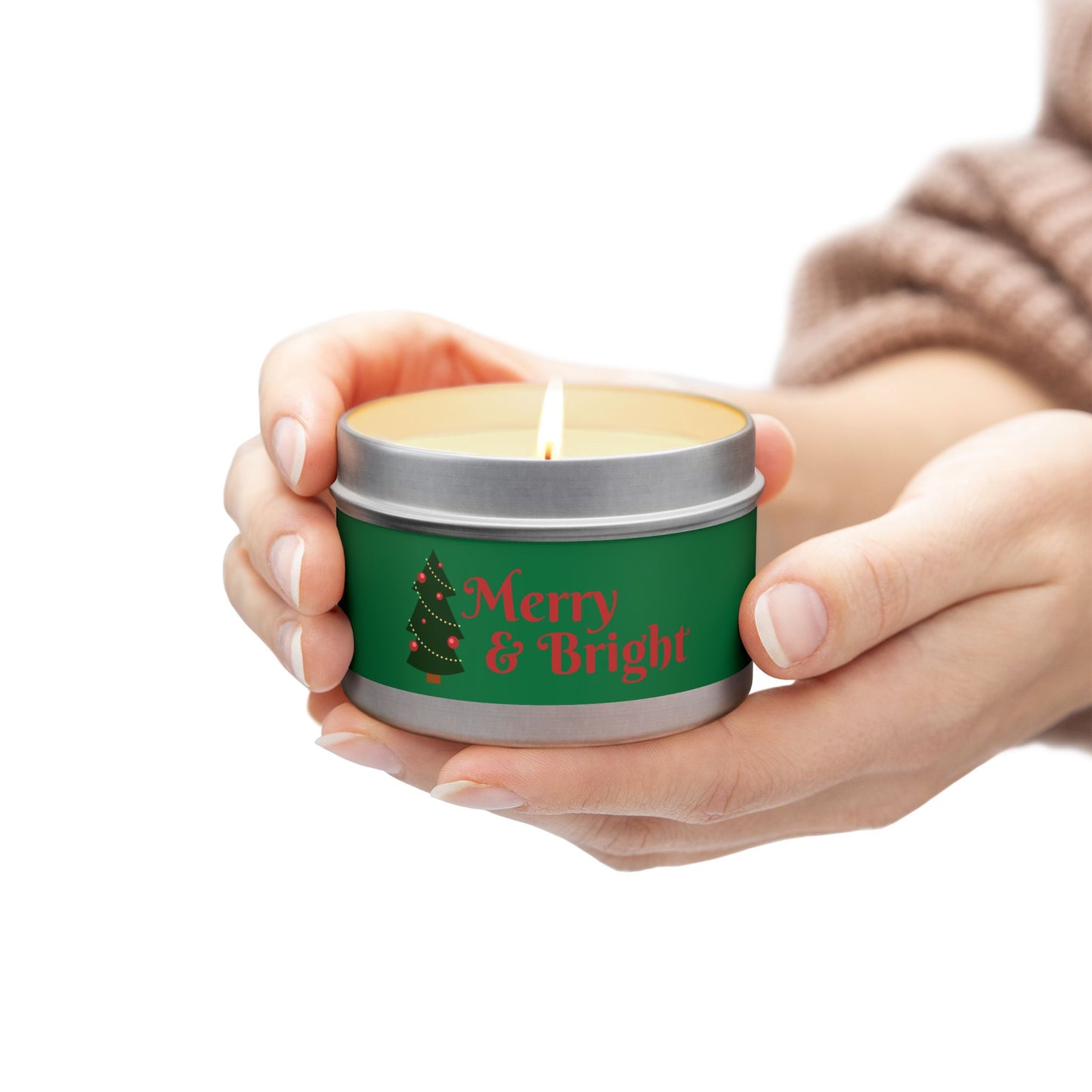 Merry & Bright Christmas eco-friendly Tin Candle — Holiday Scented Soy Candle- the give back candle collection