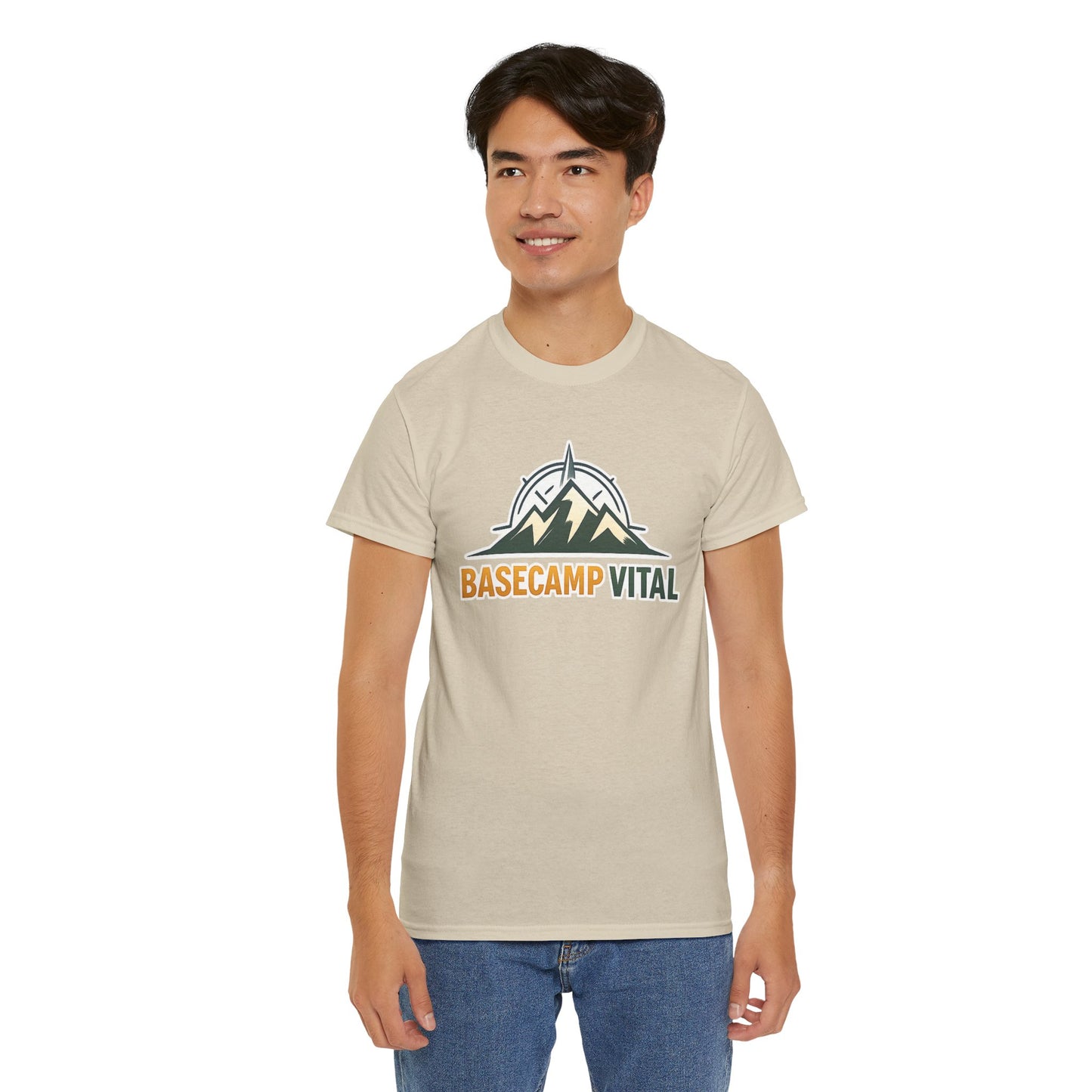 Base Camp Vital Mountain Compass Crewneck T-Shirt | Outdoor Hiking Graphic Tee | Midweight Cotton Trail Shirt (free shipping)