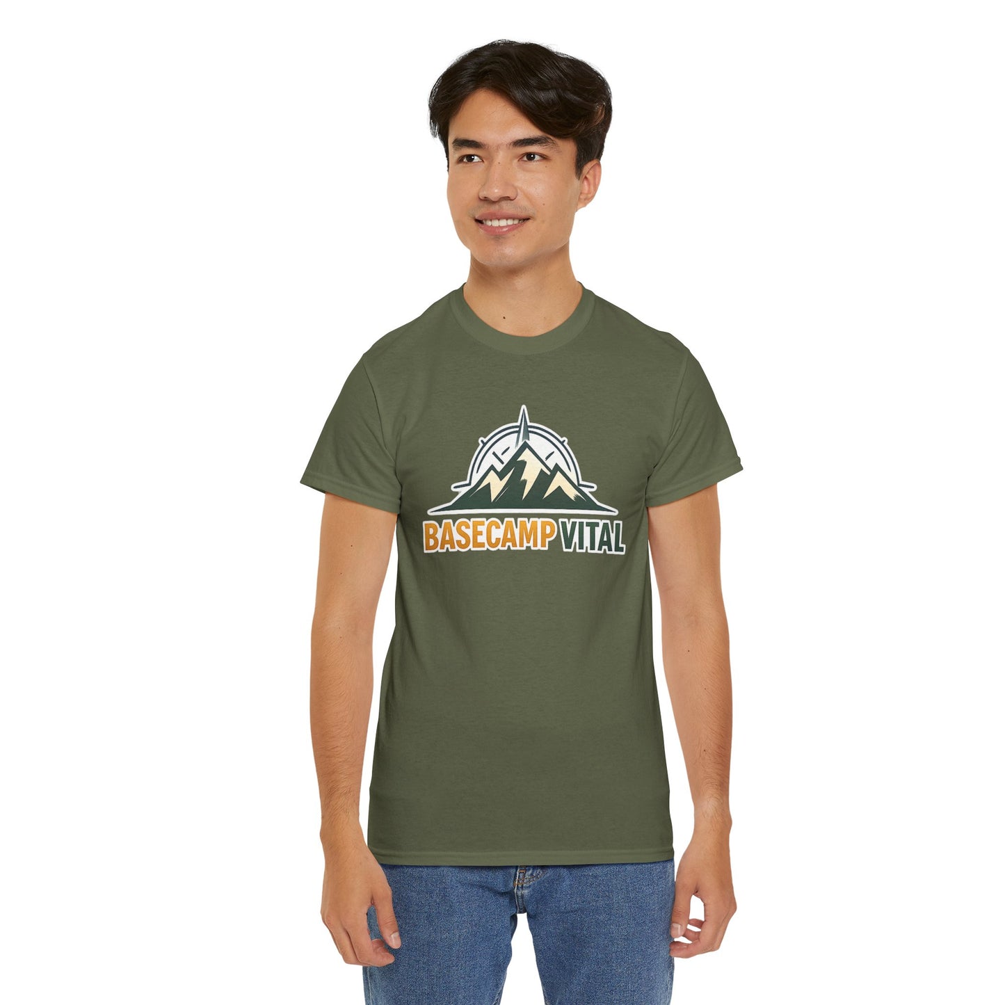 Base Camp Vital Mountain Compass Crewneck T-Shirt | Outdoor Hiking Graphic Tee | Midweight Cotton Trail Shirt (free shipping)