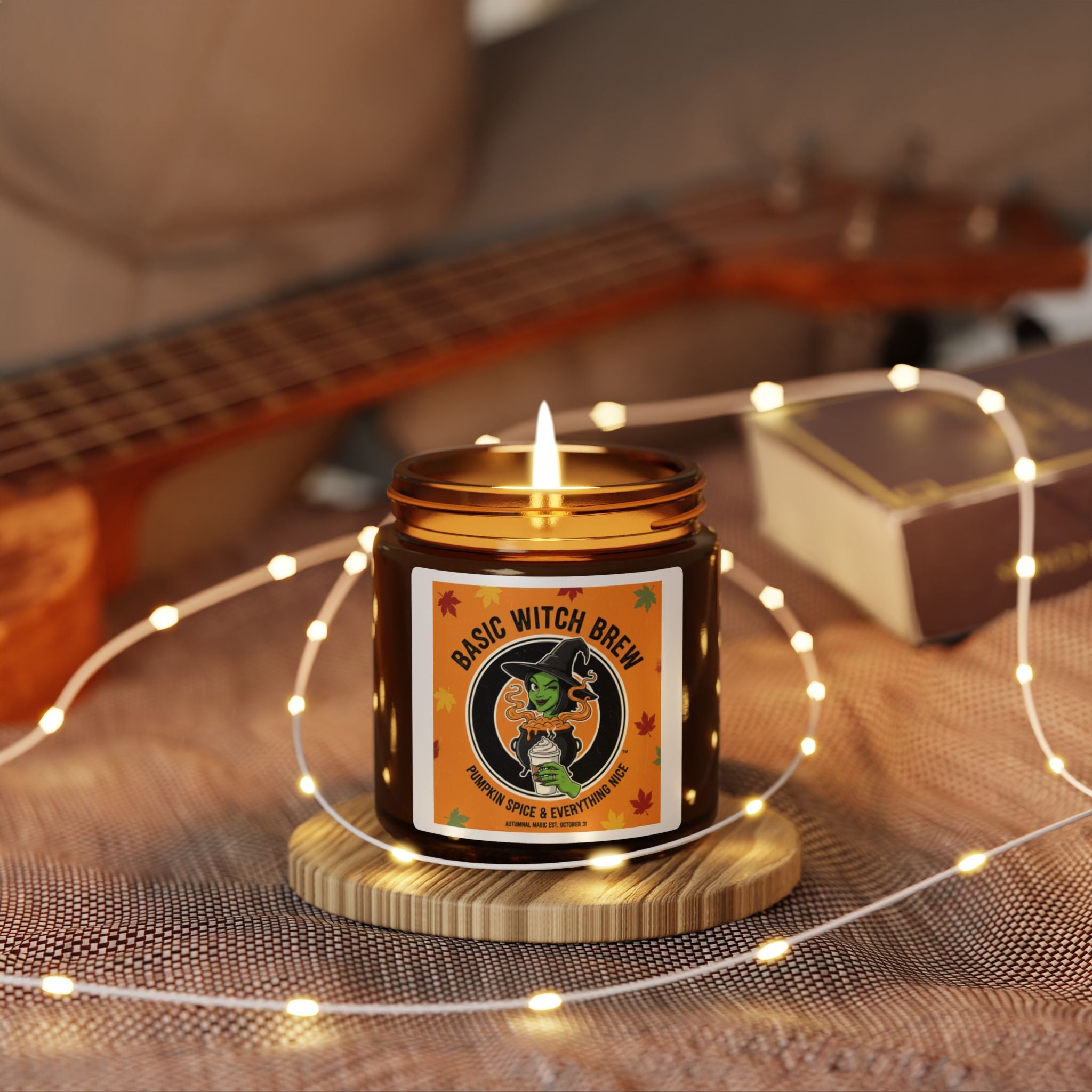Witchy Scented Candle: Basic Witch Brew, Fall Decor, Halloween Gift, Cozy Vibes, Aromatherapy, Amber Jar