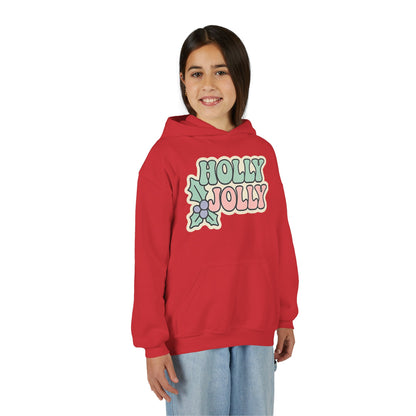 Girls Youth Hoodie — 'Holly Jolly' Pastel Christmas Holiday Sweatshirt