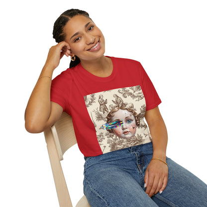 Vintage Doll Face Tee with Glitch Paint Splash