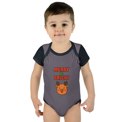 Merry & Bright Baby Bodysuit - Cute Reindeer Christmas Infant Onesie