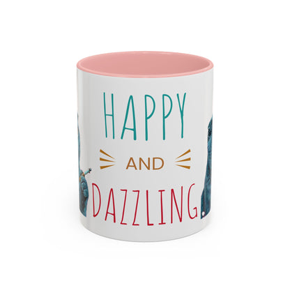 Happy and Dazzling Accent Coffee Mug — Cute Cat Art, Motivational Tea & Coffee Cup (free shipping)