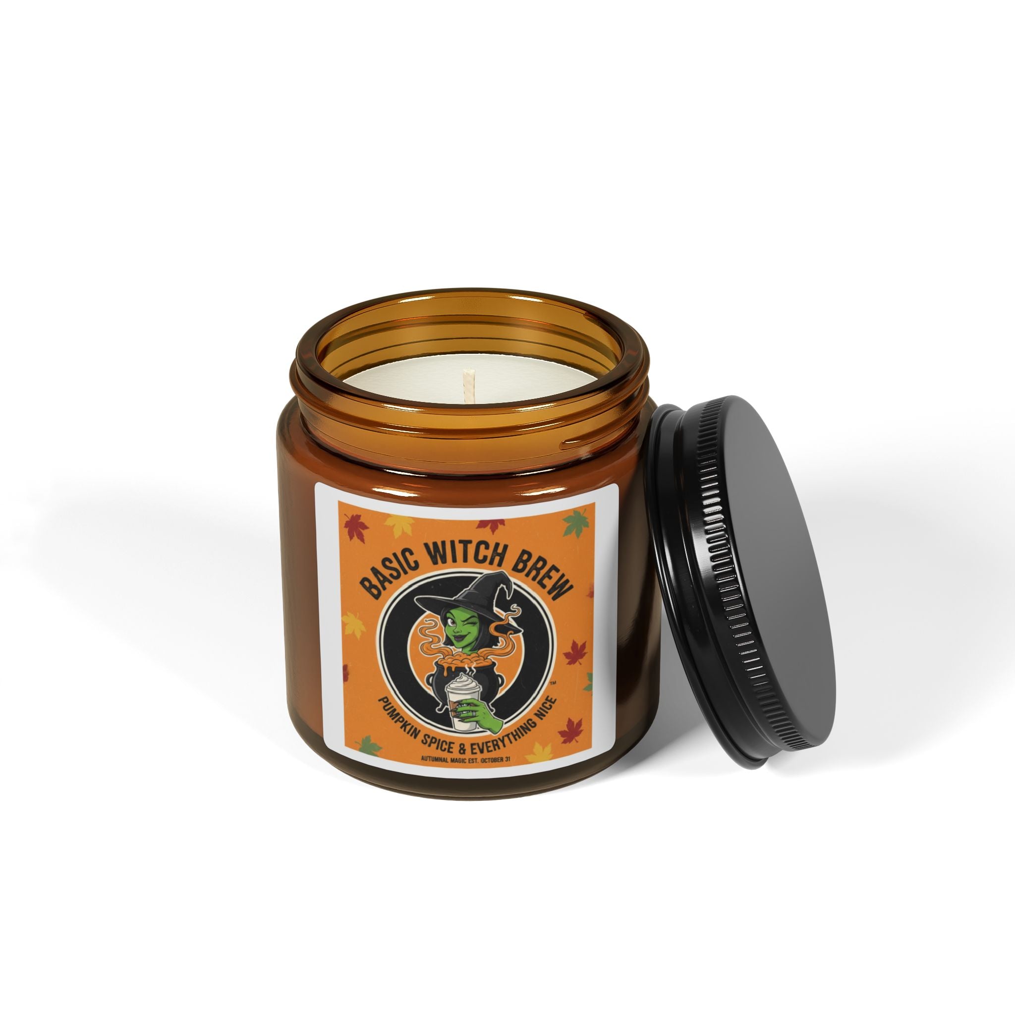 Witchy Scented Candle: Basic Witch Brew, Fall Decor, Halloween Gift, Cozy Vibes, Aromatherapy, Amber Jar