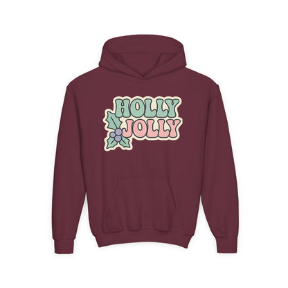 Girls Youth Hoodie — 'Holly Jolly' Pastel Christmas Holiday Sweatshirt