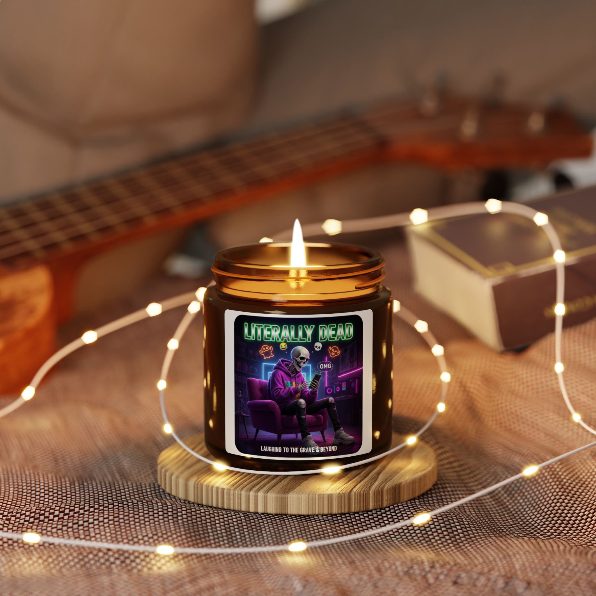 Scented Soy Candle - Spooky Vibes for Relaxation, Ideal for Halloween, Home Décor, Gifts, Eco-Friendly, Amber Jar