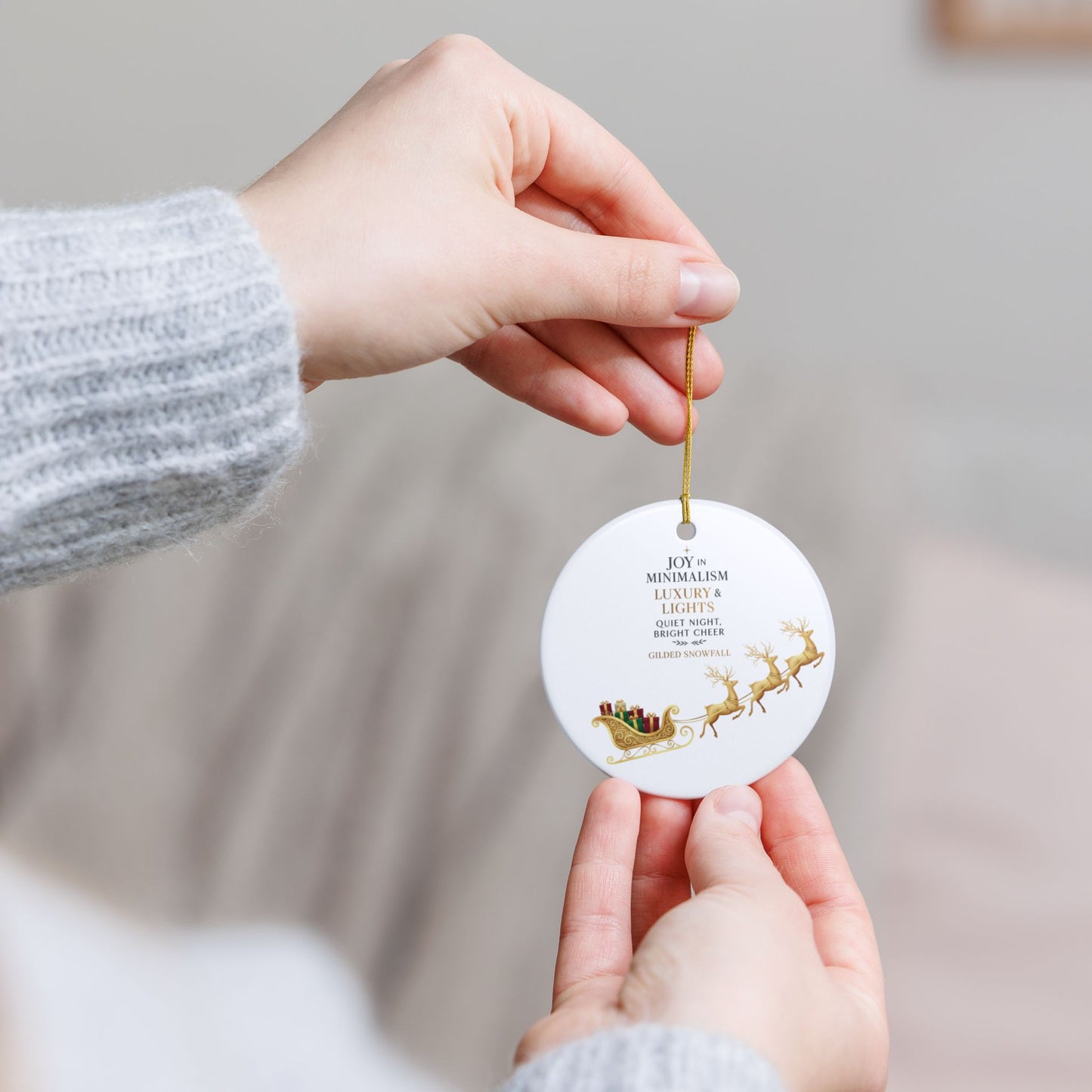 Gilded Sleigh Ceramic Ornament — "Joy in Minimalism: Luxury & Lights" Christmas Decoration