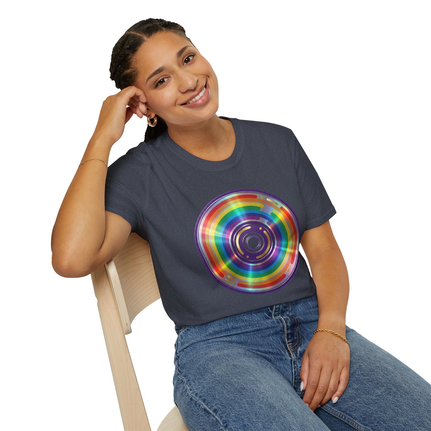 Retro Rainbow CD- Vinyl Record T-Shirt