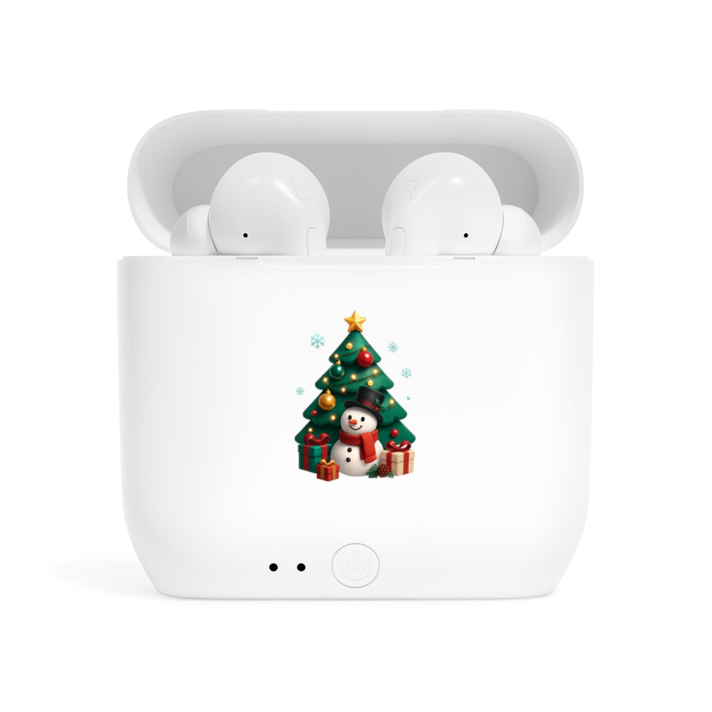 Wireless Earbuds Case — Cute Christmas Tree & Snowman Holiday Design