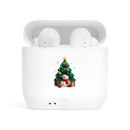 Wireless Earbuds Case — Cute Christmas Tree & Snowman Holiday Design