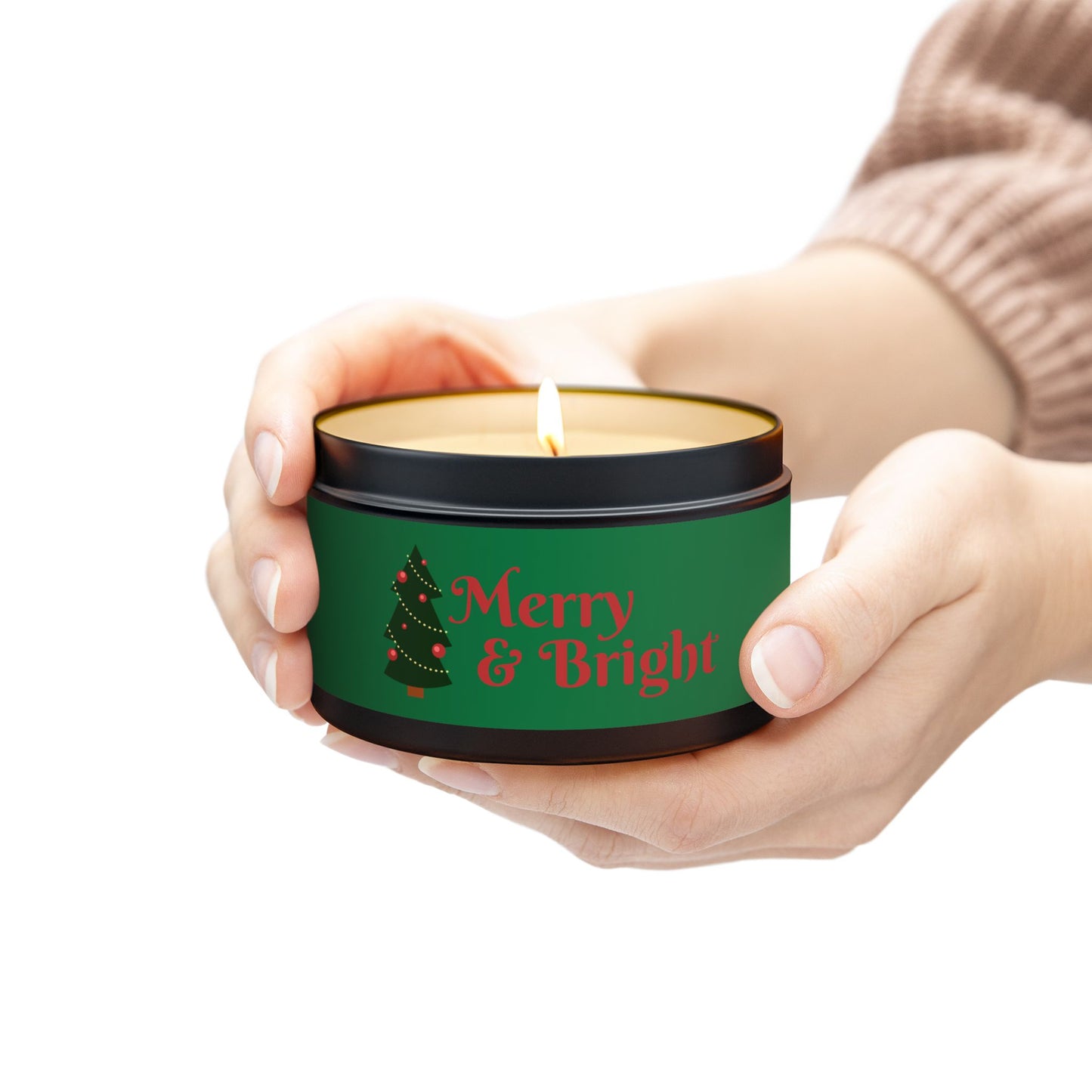 Merry & Bright Christmas eco-friendly Tin Candle — Holiday Scented Soy Candle- the give back candle collection