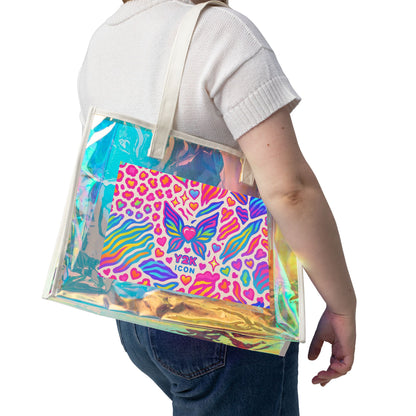 2000’s Holographic Beach Tote Bag — Iridescent Clear Summer Beach Bag