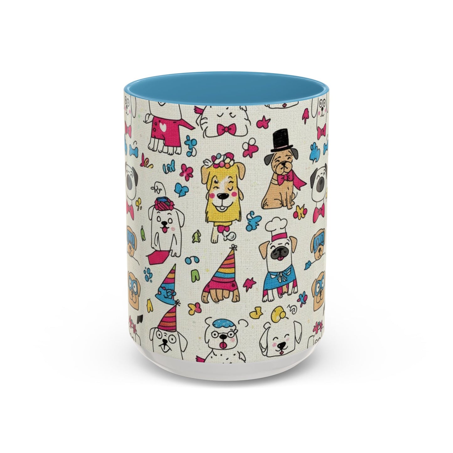 Cute Party Dogs Accent Coffee Mug (11/15oz) — Colorful Puppy Pattern Gift Mug