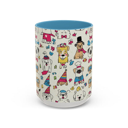Cute Party Dogs Accent Coffee Mug (11/15oz) — Colorful Puppy Pattern Gift Mug