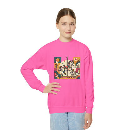 Youth Crewneck Sweatshirt — Retro Carousel Horse Graphic