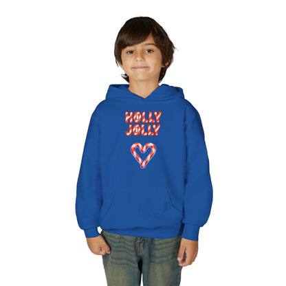 Youth Hoodie — "Holly Jolly" Candy Cane Heart Christmas Sweatshirt