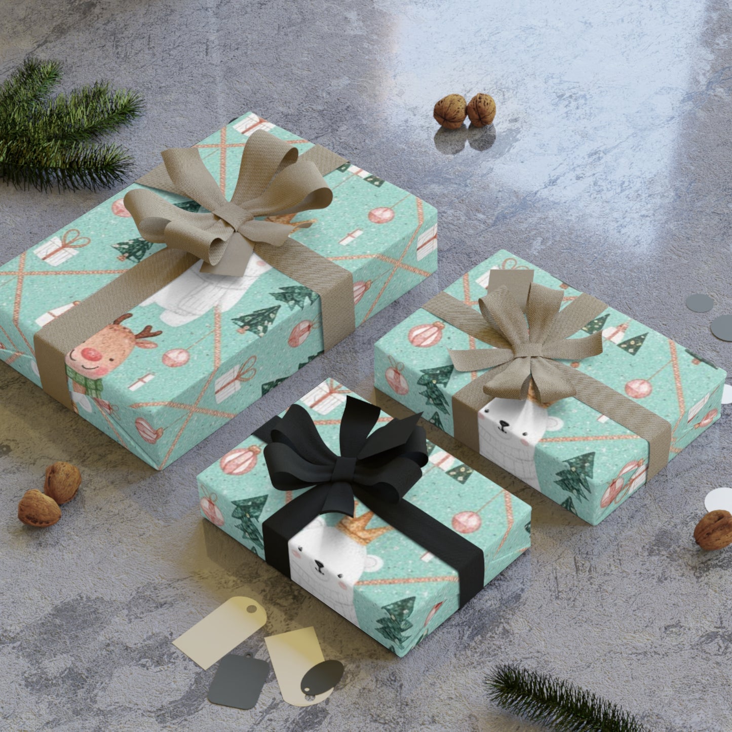 Whimsical Holiday Gift Wrapping Paper Roll – Cute Polar Bears & Penguins Design