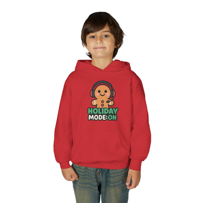 Youth Hoodie — 'Holiday Mode On' Gingerbread Headphone Christmas Sweatshirt