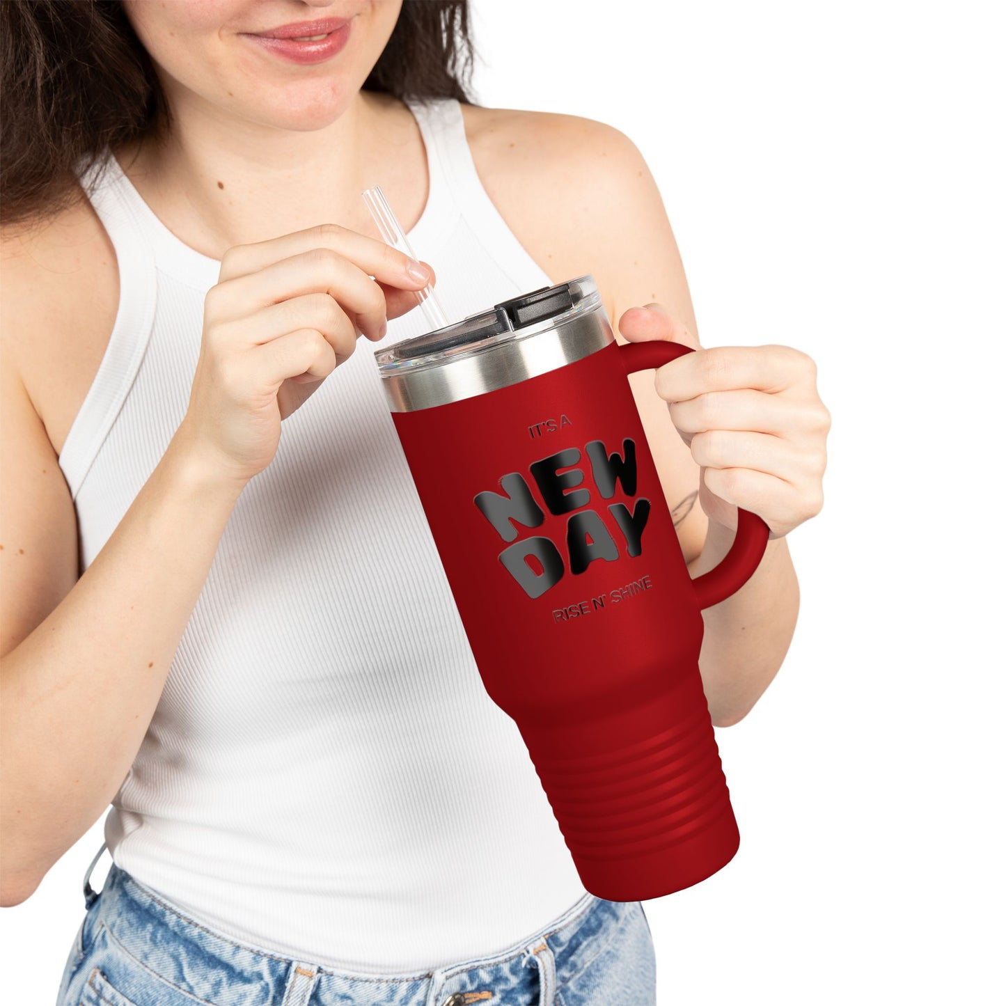 40oz Insulated Travel Mug — "It's a New Day" Motivational Tumbler